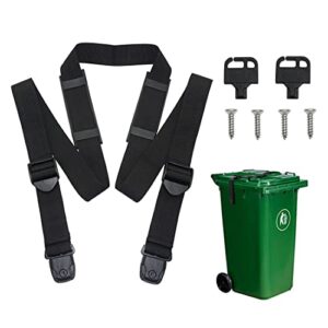 taruimoo outdoors universal trash can lid strap bin strap garbage lock，with mounting screw and buckle key, adjustable dustbin safety lock belt garbage can security system