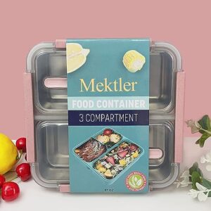 Mektler Wheat Fiber Lunch Boxes, Bento Lunch Box with Devider, 3-Compartments Lunch Food Containers for Meal Prep, Eco-Friendly Bento Lunch Box for School, Traveling, Work (Light Pink)