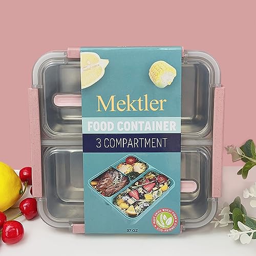 Mektler Wheat Fiber Lunch Boxes, Bento Lunch Box with Devider, 3-Compartments Lunch Food Containers for Meal Prep, Eco-Friendly Bento Lunch Box for School, Traveling, Work (Light Pink)