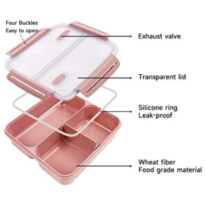 Mektler Wheat Fiber Lunch Boxes, Bento Lunch Box with Devider, 3-Compartments Lunch Food Containers for Meal Prep, Eco-Friendly Bento Lunch Box for School, Traveling, Work (Light Pink)