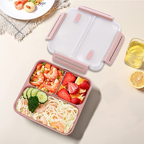 Mektler Wheat Fiber Lunch Boxes, Bento Lunch Box with Devider, 3-Compartments Lunch Food Containers for Meal Prep, Eco-Friendly Bento Lunch Box for School, Traveling, Work (Light Pink)