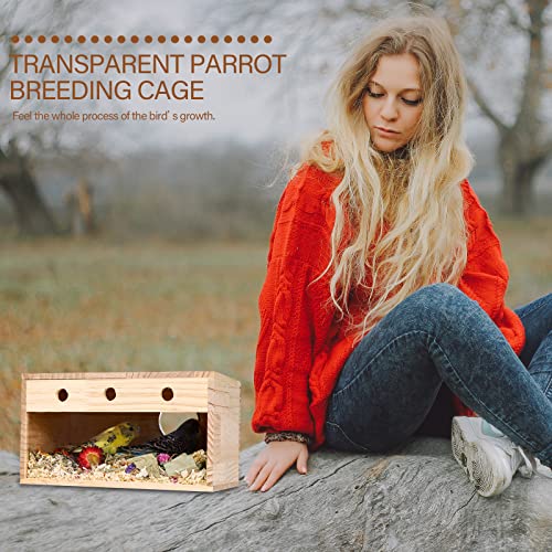 Parakeet Nesting Box Bird Breeding with Perch Wooden Bird House for Cage with Transparent Window for Small Birds Cockatiel Lovebirds(7.8Inch x 4.6Inch x 4.7Inch)