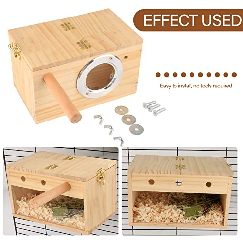 Parakeet Nesting Box Bird Breeding with Perch Wooden Bird House for Cage with Transparent Window for Small Birds Cockatiel Lovebirds(7.8Inch x 4.6Inch x 4.7Inch)