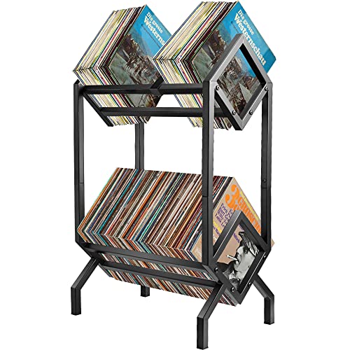 BOEASTER Vinyl Record Storage Rack, Record Holder 160-200 LP Storage Shelf Display Stand for Albums Books Magazines Files, Matte Black