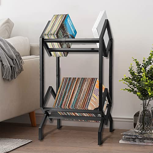 BOEASTER Vinyl Record Storage Rack, Record Holder 160-200 LP Storage Shelf Display Stand for Albums Books Magazines Files, Matte Black