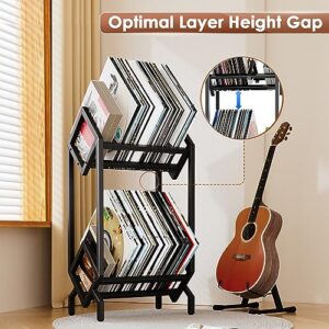 BOEASTER Vinyl Record Storage Rack, Record Holder 160-200 LP Storage Shelf Display Stand for Albums Books Magazines Files, Matte Black