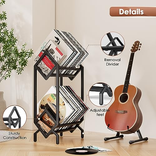 BOEASTER Vinyl Record Storage Rack, Record Holder 160-200 LP Storage Shelf Display Stand for Albums Books Magazines Files, Matte Black