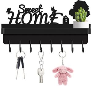 hlwdflz key and mail holder for wall - 2 in 1 key hanger for wall decorative with 8 key hooks for entrance, mudroom, hallway, bathroom, kitchen, matte black 12.07" x 2.36" x 6.7"
