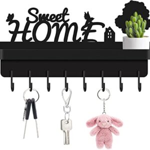 HLWDFLZ Key and Mail Holder for Wall - 2 in 1 Key Hanger for Wall Decorative with 8 Key Hooks for Entrance, Mudroom, Hallway, Bathroom, Kitchen, Matte Black 12.07" x 2.36" x 6.7"