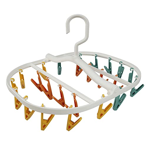 EIKS Foldable Laundry Drying Hanging Rack with 24 Clips for Drying Clothes, Underwear, Hat, Scarf, Socks, Gloves