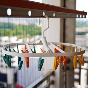 EIKS Foldable Laundry Drying Hanging Rack with 24 Clips for Drying Clothes, Underwear, Hat, Scarf, Socks, Gloves