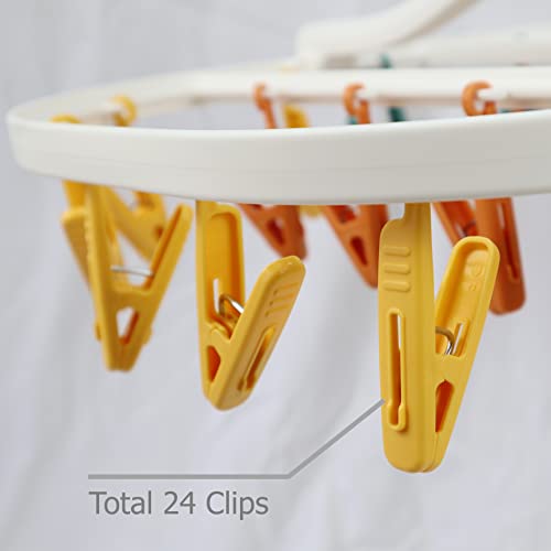 EIKS Foldable Laundry Drying Hanging Rack with 24 Clips for Drying Clothes, Underwear, Hat, Scarf, Socks, Gloves