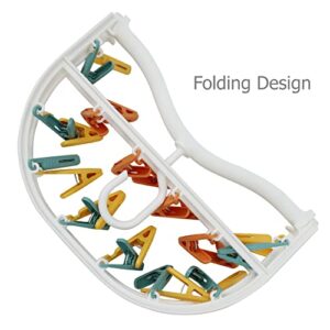 EIKS Foldable Laundry Drying Hanging Rack with 24 Clips for Drying Clothes, Underwear, Hat, Scarf, Socks, Gloves