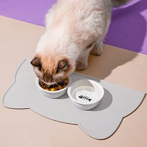 Cat Food Mat, Silicone Pet Feeding Mat for Floor Non-Slip Waterproof Dog Water Bowl Tray Cushion (17" x 10", Light Gray)