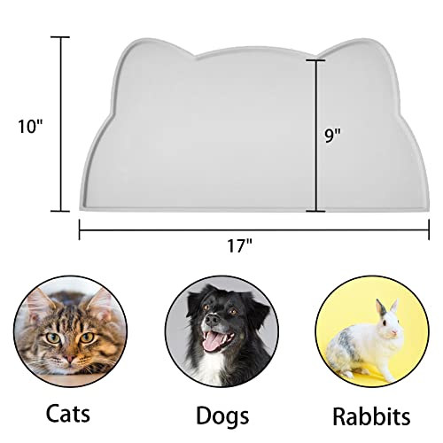 Cat Food Mat, Silicone Pet Feeding Mat for Floor Non-Slip Waterproof Dog Water Bowl Tray Cushion (17" x 10", Light Gray)