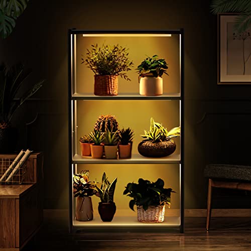 ADEBOLA Plant Shelf with Grow Lights, 4-Tier Metal Plant Stand with High Intensity 3000K Full Spectrum Grow Lights for Optimal Plant Growth, Heavy Duty Plant Shelf with Wheels for Indoor Plants, Seed Starting, Seedlings(31.5Lx15.7Wx60H, Black)