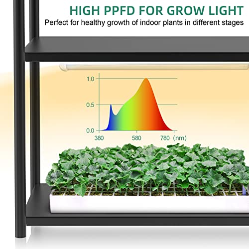 ADEBOLA Plant Shelf with Grow Lights, 4-Tier Metal Plant Stand with High Intensity 3000K Full Spectrum Grow Lights for Optimal Plant Growth, Heavy Duty Plant Shelf with Wheels for Indoor Plants, Seed Starting, Seedlings(31.5Lx15.7Wx60H, Black)