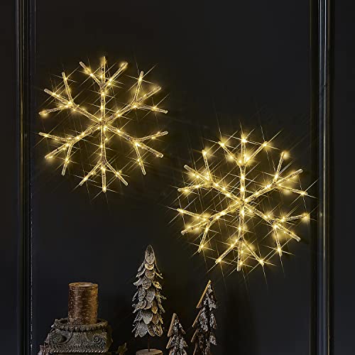 LITBLOOM Lighted Snowflake 2 Pack 70 Fairy Lights 14IN Battery Operated with Timer for Window Christmas Decoration Indoor Outdoor