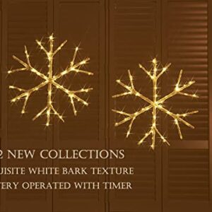 LITBLOOM Lighted Snowflake 2 Pack 70 Fairy Lights 14IN Battery Operated with Timer for Window Christmas Decoration Indoor Outdoor