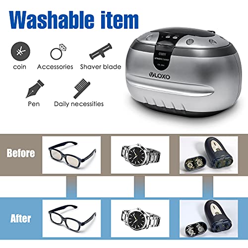 Ultrasonic Jewelry Cleaner, VLOXO Ultrasonic Cleaning Machine 600ML Professional Jewelry Cleaner 42kHz with Stainless Steel Tank for Jewelry, Eyeglasses, Retainer, Watches, Dentures, Rings, Coins