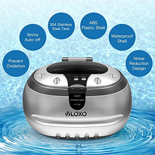 Ultrasonic Jewelry Cleaner, VLOXO Ultrasonic Cleaning Machine 600ML Professional Jewelry Cleaner 42kHz with Stainless Steel Tank for Jewelry, Eyeglasses, Retainer, Watches, Dentures, Rings, Coins