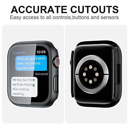 2 Pack Case with Tempered Glass Screen Protector for Apple Watch Series 9/8/7 41mm,JZK Slim Guard Bumper Full Coverage Hard PC Protective Cover Thin Case for iWatch 41mm Accessories,Starlight