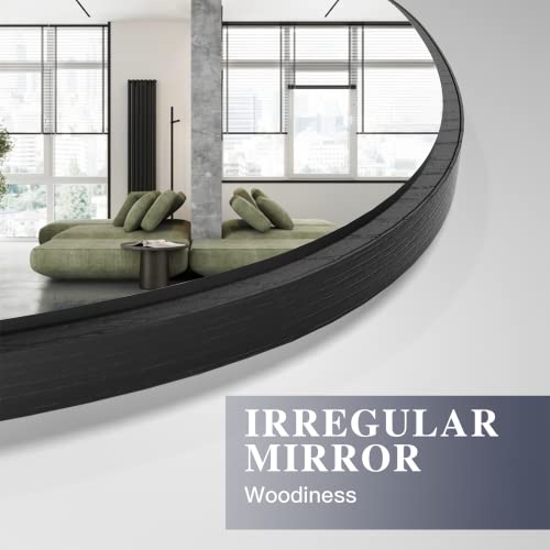 NEUWEABY Irregular Wall Mirror, Asymmetrical Mirror Large Unique Vanity Body Mirror Black Bathroom Wall Mounted Mirror 33.5"x 20.5" Modern Shaped Dressing Mirror for Living Room Entryway