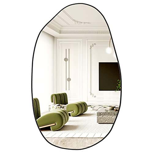 NEUWEABY Irregular Wall Mirror, Asymmetrical Mirror Large Unique Vanity Body Mirror Black Bathroom Wall Mounted Mirror 33.5"x 20.5" Modern Shaped Dressing Mirror for Living Room Entryway