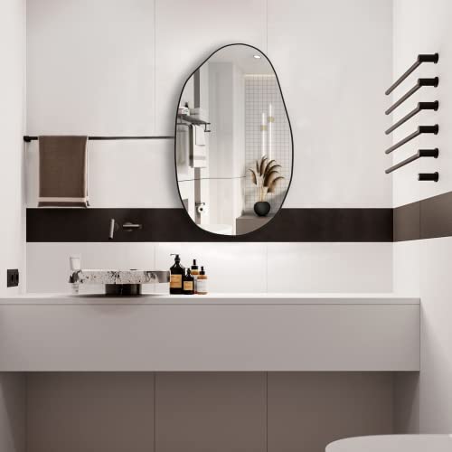 NEUWEABY Irregular Wall Mirror, Asymmetrical Mirror Large Unique Vanity Body Mirror Black Bathroom Wall Mounted Mirror 33.5"x 20.5" Modern Shaped Dressing Mirror for Living Room Entryway