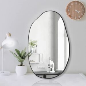 NEUWEABY Irregular Wall Mirror, Asymmetrical Mirror Large Unique Vanity Body Mirror Black Bathroom Wall Mounted Mirror 33.5"x 20.5" Modern Shaped Dressing Mirror for Living Room Entryway