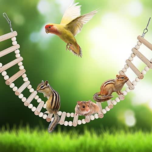 Rats Ladder Bridge Toy, Natural Wooden Bird Ladder Bridge Toy, Hamster Rats Climbing Toys, Cage Accessories for Bird Parrot Hamster Cockatiel Sugar Gliders (18 Ladders)(25.98x3.14 Inches)