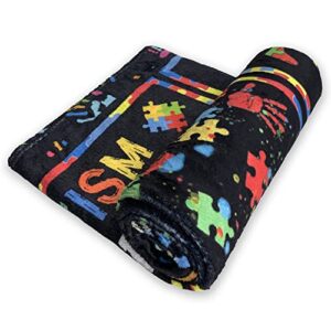 Autism Blanket Puzzle Cure Awareness Flannel Throw Gift for Childs Teens Adults Super Soft Lightweight Breathable Bed Sofa Couch Meaningful Colorful Foldable Unisex 100x130 Black 40x50