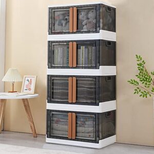 storage bins with lids - 4 packs 8.5gal plastic collapsible folding stackable storage box with open front door, wheels or office, school, home storage, closet organizers