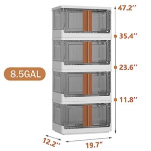 Storage Bins with Lids - 4 Packs 8.5Gal Plastic Collapsible Folding Stackable Storage Box with Open Front Door, wheels or Office, School, Home Storage, Closet Organizers