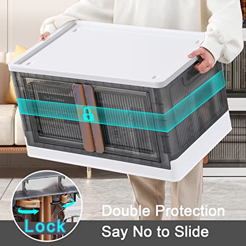Storage Bins with Lids - 4 Packs 8.5Gal Plastic Collapsible Folding Stackable Storage Box with Open Front Door, wheels or Office, School, Home Storage, Closet Organizers