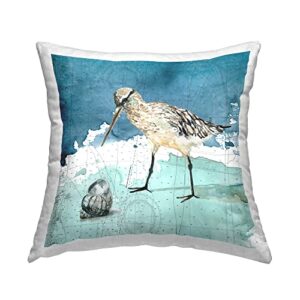 stupell industries beach bird round shell blue ocean coastal map design by carol robinson pillow, 18 x 18