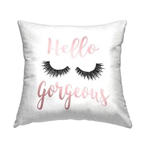 Stupell Industries Hello Gorgeous Black Eyelashes Typography Design by Amanda Greenwood Pillow, 18 x 18, Pink