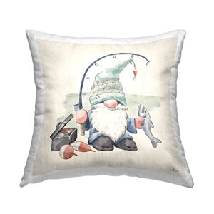 stupell industries gnome fishing pole summer watercolor beach theme design by janelle penner pillow, 18 x 18, beige