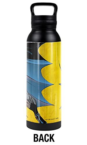 Batman OFFICIAL Classic Logo 24 oz Insulated Canteen Water Bottle, Leak Resistant, Vacuum Insulated Stainless Steel with Loop Cap, Black