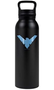 batman official batman nightwing logo pattern 24 oz insulated canteen water bottle, leak resistant, vacuum insulated stainless steel with loop cap, black
