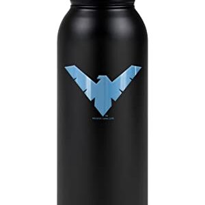 Batman OFFICIAL Batman Nightwing Logo Pattern 24 oz Insulated Canteen Water Bottle, Leak Resistant, Vacuum Insulated Stainless Steel with Loop Cap, Black