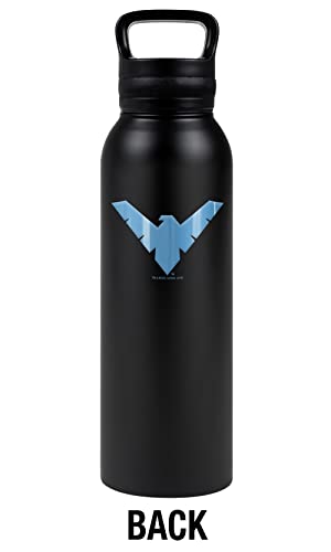 Batman OFFICIAL Batman Nightwing Logo Pattern 24 oz Insulated Canteen Water Bottle, Leak Resistant, Vacuum Insulated Stainless Steel with Loop Cap, Black