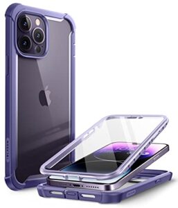 i-blason ares for iphone 14 pro max case 6.7 inch (2022), full-body clear rugged bumper case with built-in screen protector (purple)