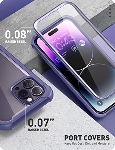 i-Blason Ares for iPhone 14 Pro Max Case 6.7 inch (2022), Full-Body Clear Rugged Bumper Case with Built-in Screen Protector (Purple)