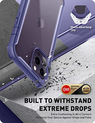 i-Blason Ares for iPhone 14 Pro Max Case 6.7 inch (2022), Full-Body Clear Rugged Bumper Case with Built-in Screen Protector (Purple)