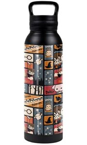 harry potter official cute chibi pattern 24 oz insulated canteen water bottle, leak resistant, vacuum insulated stainless steel with loop cap, black