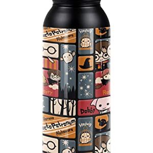 Harry Potter OFFICIAL Cute Chibi Pattern 24 oz Insulated Canteen Water Bottle, Leak Resistant, Vacuum Insulated Stainless Steel with Loop Cap, Black