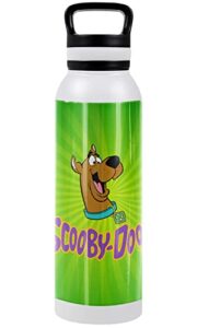 scooby doo! official burst 24 oz insulated canteen water bottle, leak resistant, vacuum insulated stainless steel with loop cap, white