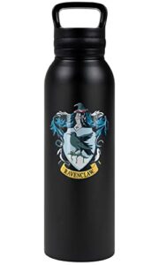 harry potter official ravenclaw crest 24 oz insulated canteen water bottle, leak resistant, vacuum insulated stainless steel with loop cap, black