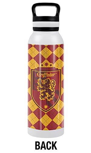 Harry Potter OFFICIAL Griffindor Plaid Sigil 24 oz Insulated Canteen Water Bottle, Leak Resistant, Vacuum Insulated Stainless Steel with Loop Cap, White